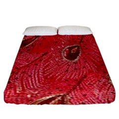 Red Peacock Floral Embroidered Long Qipao Traditional Chinese Cheongsam Mandarin Fitted Sheet (King Size)