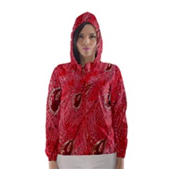 Red Peacock Floral Embroidered Long Qipao Traditional Chinese Cheongsam Mandarin Hooded Wind Breaker (Women)