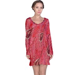 Red Peacock Floral Embroidered Long Qipao Traditional Chinese Cheongsam Mandarin Long Sleeve Nightdress