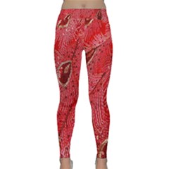 Red Peacock Floral Embroidered Long Qipao Traditional Chinese Cheongsam Mandarin Classic Yoga Leggings