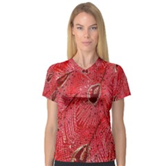 Red Peacock Floral Embroidered Long Qipao Traditional Chinese Cheongsam Mandarin Women s V-Neck Sport Mesh Tee