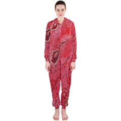 Red Peacock Floral Embroidered Long Qipao Traditional Chinese Cheongsam Mandarin Hooded Jumpsuit (Ladies) 