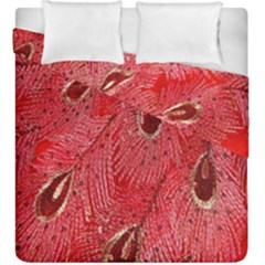 Red Peacock Floral Embroidered Long Qipao Traditional Chinese Cheongsam Mandarin Duvet Cover Double Side (King Size)