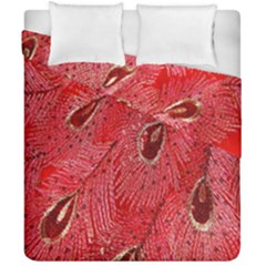 Red Peacock Floral Embroidered Long Qipao Traditional Chinese Cheongsam Mandarin Duvet Cover Double Side (California King Size)