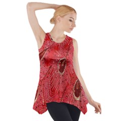 Red Peacock Floral Embroidered Long Qipao Traditional Chinese Cheongsam Mandarin Side Drop Tank Tunic