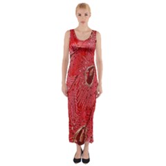 Red Peacock Floral Embroidered Long Qipao Traditional Chinese Cheongsam Mandarin Fitted Maxi Dress