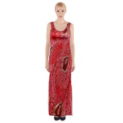 Red Peacock Floral Embroidered Long Qipao Traditional Chinese Cheongsam Mandarin Maxi Thigh Split Dress