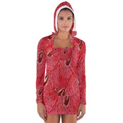 Red Peacock Floral Embroidered Long Qipao Traditional Chinese Cheongsam Mandarin Women s Long Sleeve Hooded T-shirt