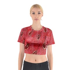 Red Peacock Floral Embroidered Long Qipao Traditional Chinese Cheongsam Mandarin Cotton Crop Top