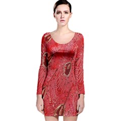 Red Peacock Floral Embroidered Long Qipao Traditional Chinese Cheongsam Mandarin Long Sleeve Velvet Bodycon Dress