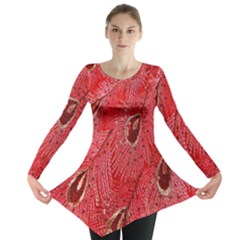 Red Peacock Floral Embroidered Long Qipao Traditional Chinese Cheongsam Mandarin Long Sleeve Tunic 