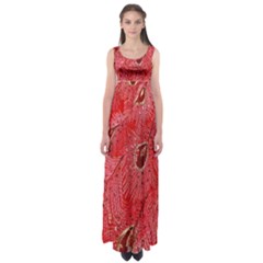 Red Peacock Floral Embroidered Long Qipao Traditional Chinese Cheongsam Mandarin Empire Waist Maxi Dress