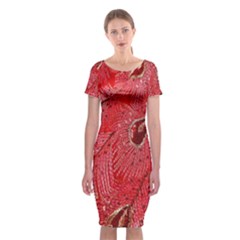 Red Peacock Floral Embroidered Long Qipao Traditional Chinese Cheongsam Mandarin Classic Short Sleeve Midi Dress