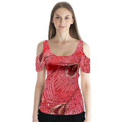 Red Peacock Floral Embroidered Long Qipao Traditional Chinese Cheongsam Mandarin Butterfly Sleeve Cutout Tee 