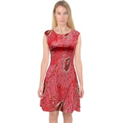 Red Peacock Floral Embroidered Long Qipao Traditional Chinese Cheongsam Mandarin Capsleeve Midi Dress