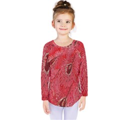 Red Peacock Floral Embroidered Long Qipao Traditional Chinese Cheongsam Mandarin Kids  Long Sleeve Tee
