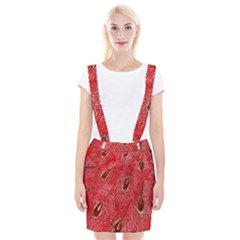Red Peacock Floral Embroidered Long Qipao Traditional Chinese Cheongsam Mandarin Braces Suspender Skirt