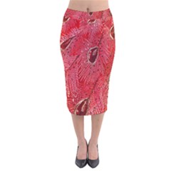 Red Peacock Floral Embroidered Long Qipao Traditional Chinese Cheongsam Mandarin Velvet Midi Pencil Skirt