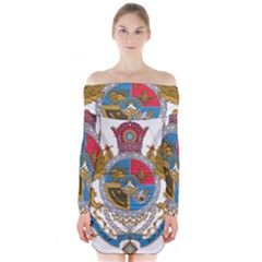 Sovereign Coat Of Arms Of Iran (order Of Pahlavi), 1932-1979 Long Sleeve Off Shoulder Dress by abbeyz71