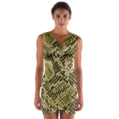 Yellow Snake Skin Pattern Wrap Front Bodycon Dress