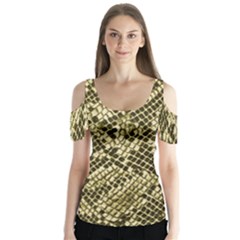 Yellow Snake Skin Pattern Butterfly Sleeve Cutout Tee 