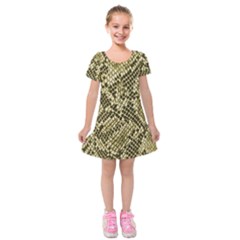 Yellow Snake Skin Pattern Kids  Short Sleeve Velvet Dress