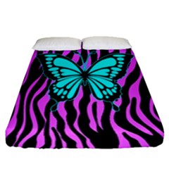 Zebra Stripes Black Pink   Butterfly Turquoise Fitted Sheet (queen Size) by EDDArt