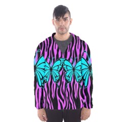 Zebra Stripes Black Pink   Butterfly Turquoise Hooded Wind Breaker (men) by EDDArt