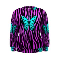 Zebra Stripes Black Pink   Butterfly Turquoise Women s Sweatshirt by EDDArt