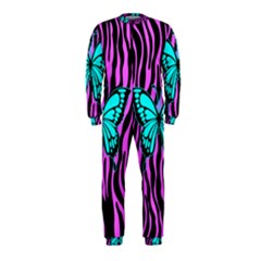 Zebra Stripes Black Pink   Butterfly Turquoise Onepiece Jumpsuit (kids) by EDDArt