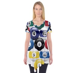 Racked Billiard Pool Balls Short Sleeve Tunic 