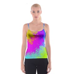 Grunge Radial Gradients Red Yellow Pink Cyan Green Spaghetti Strap Top by EDDArt