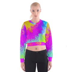 Grunge Radial Gradients Red Yellow Pink Cyan Green Cropped Sweatshirt by EDDArt