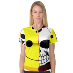 Skull Behind Your Smile Women s V-Neck Sport Mesh Tee