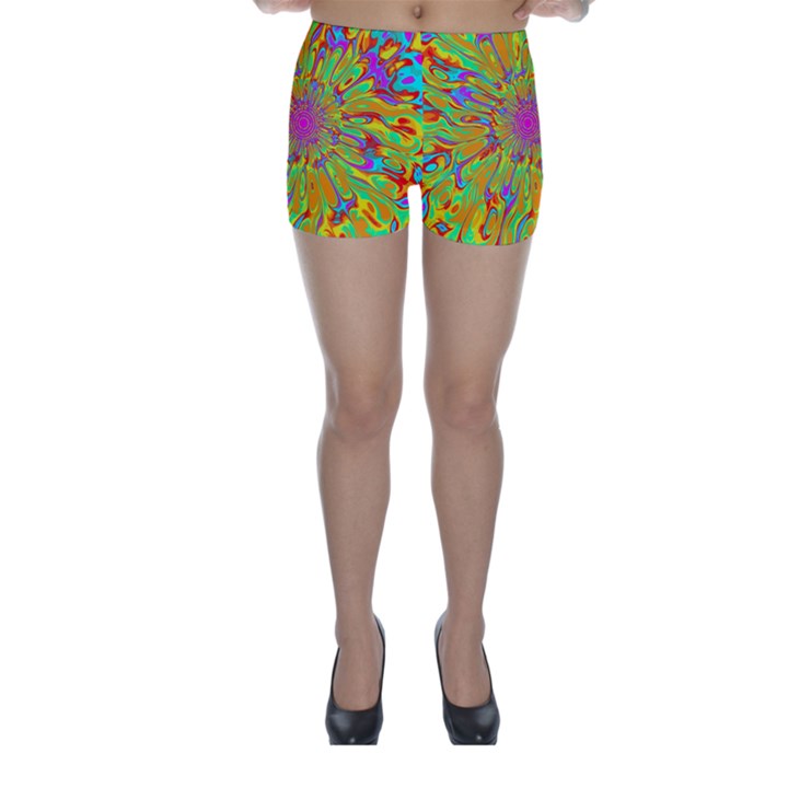 Magic Ripples Flower Power Mandala Neon Colored Skinny Shorts