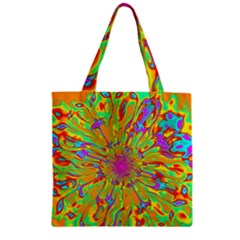 Magic Ripples Flower Power Mandala Neon Colored Zipper Grocery Tote Bag by EDDArt