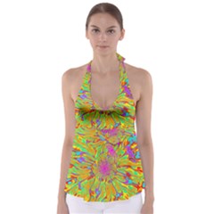 Magic Ripples Flower Power Mandala Neon Colored Babydoll Tankini Top by EDDArt