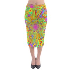 Magic Ripples Flower Power Mandala Neon Colored Midi Pencil Skirt by EDDArt