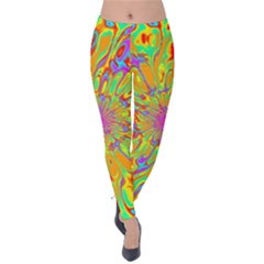 Magic Ripples Flower Power Mandala Neon Colored Velvet Leggings by EDDArt