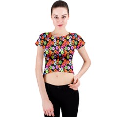 Colorful Yummy Donuts Pattern Crew Neck Crop Top by EDDArt