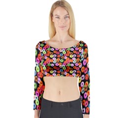 Colorful Yummy Donuts Pattern Long Sleeve Crop Top