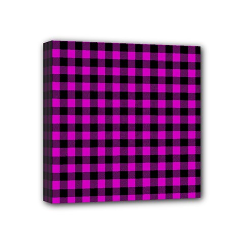 Lumberjack Fabric Pattern Pink Black Mini Canvas 4  X 4  by EDDArt