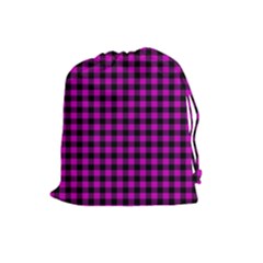 Lumberjack Fabric Pattern Pink Black Drawstring Pouches (large)  by EDDArt