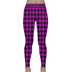 Lumberjack Fabric Pattern Pink Black Classic Yoga Leggings by EDDArt
