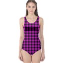 Lumberjack Fabric Pattern Pink Black One Piece Swimsuit View1