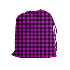 Lumberjack Fabric Pattern Pink Black Drawstring Pouches (extra Large) by EDDArt