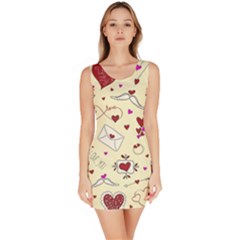 Valentinstag Love Hearts Pattern Red Yellow Sleeveless Bodycon Dress by EDDArt