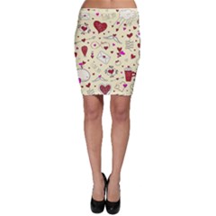 Valentinstag Love Hearts Pattern Red Yellow Bodycon Skirt by EDDArt