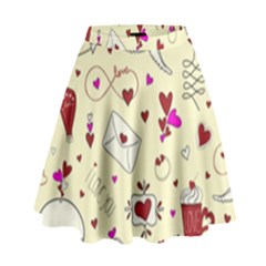 Valentinstag Love Hearts Pattern Red Yellow High Waist Skirt by EDDArt