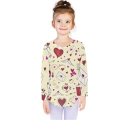 Valentinstag Love Hearts Pattern Red Yellow Kids  Long Sleeve Tee